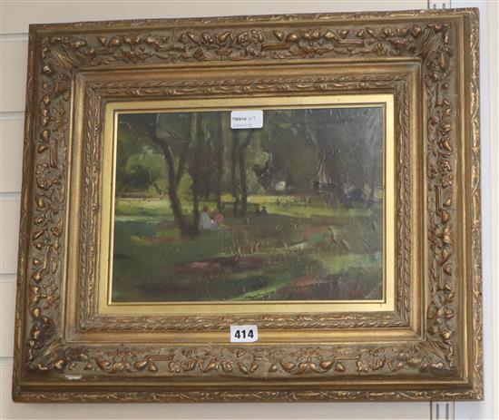 James Peter Quinn RP, ROI (Australian 1870-1951), Wimbledon Common, signed, oil on canvas laid on panel, 23 x 32cm